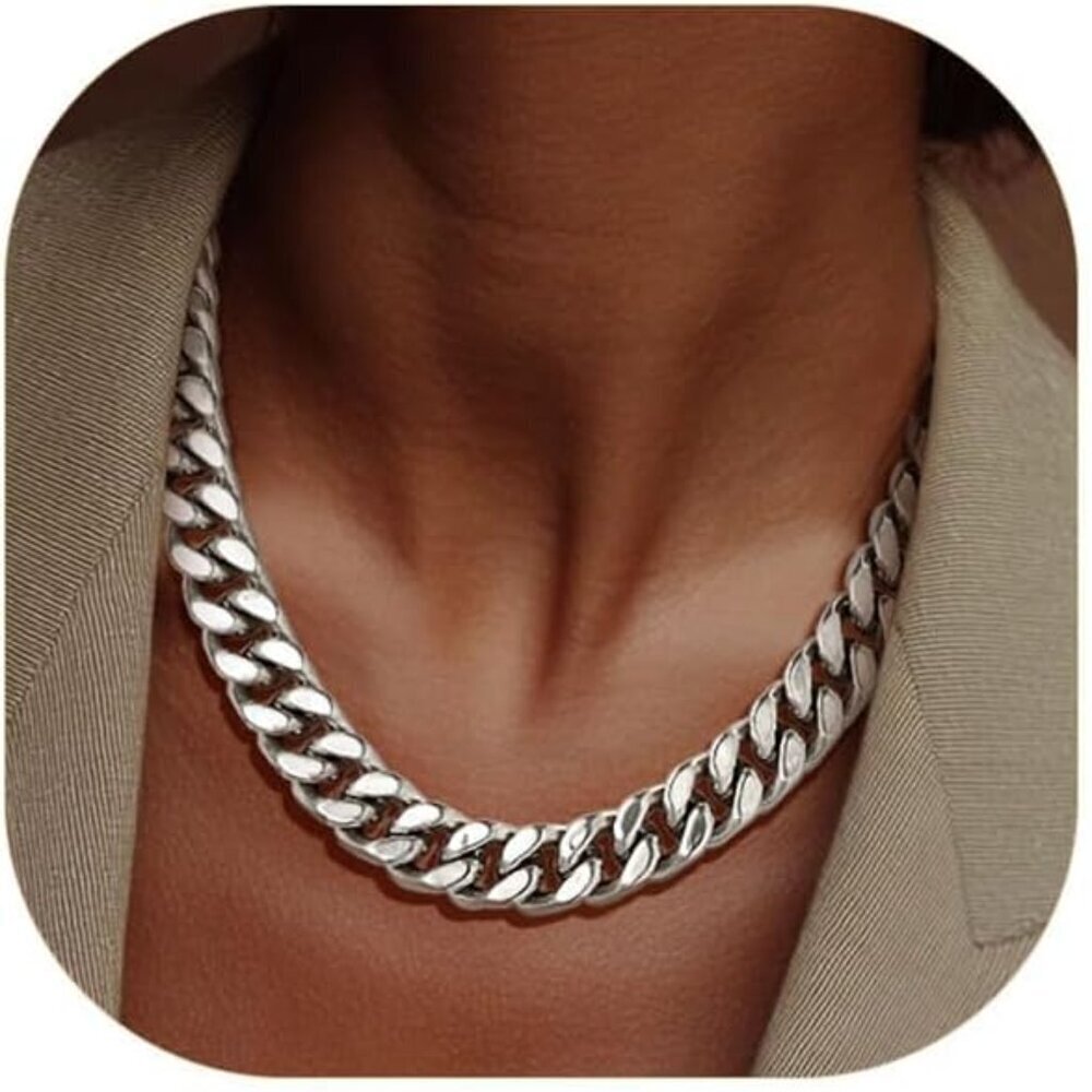Chunky Cuban Link Chain Necklace Stainless Steel Women's 12-14mm 18-20"